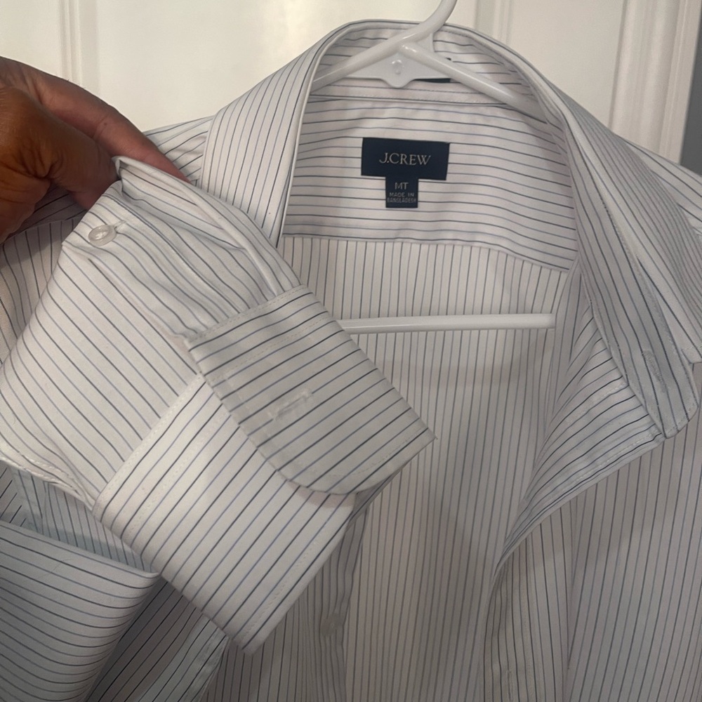 Thin Striped J Crew Classic dress shirt white with blue stripes Sz MT
